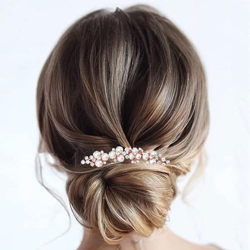 Brishow Pearl Bridal Hair Comb Rose Gold Rhinestone Wedding Hair Accessories Crystal Hair Piece for Women and Girls (Pack of 2) | Amazon (US)