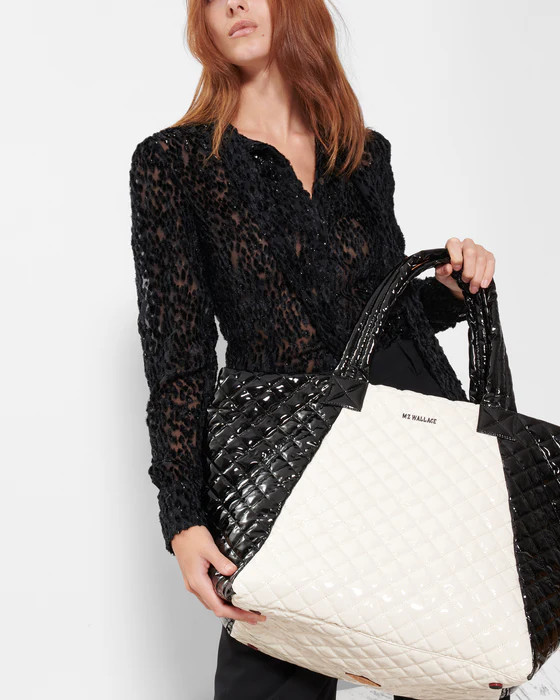 Black/Snow Lacquer Large Metro Tote Deluxe | MZ Wallace