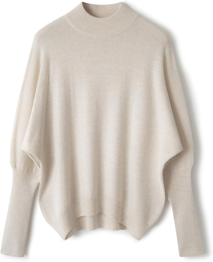 Women's Merino Wool Blend Oversized Sweater 2025 Fall Winter Fashion Mock Neck Batwing Sleeve Kni... | Amazon (US)