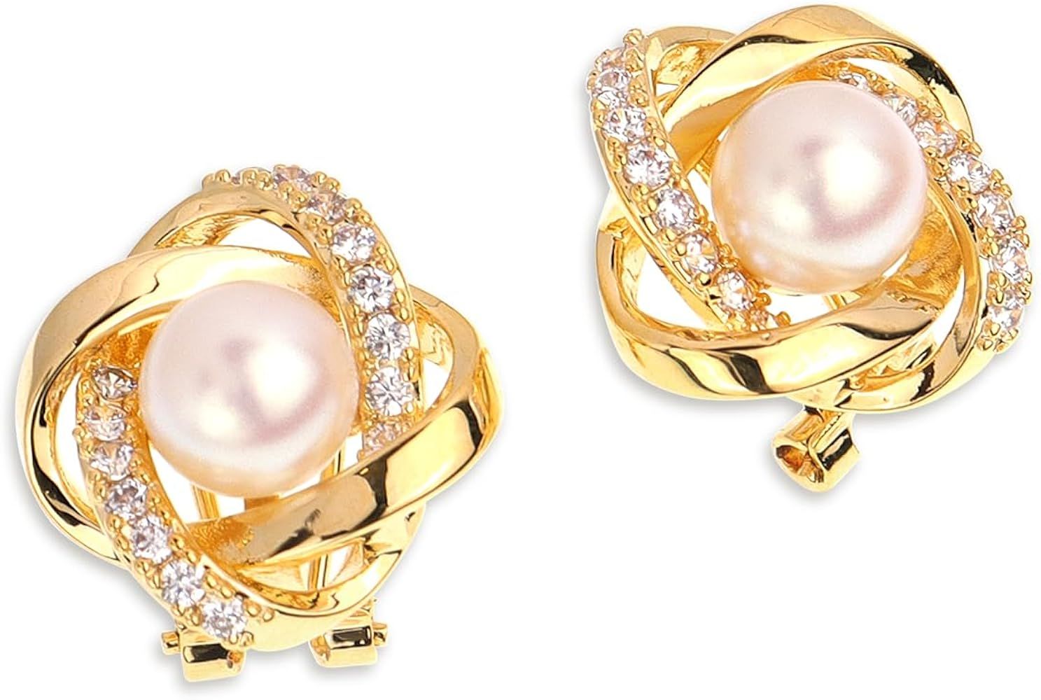 Sonateomber Gold Knot Stud Earrings for Women Teen Girls – Cute Elegant Rhinestone Pearl Love K... | Amazon (US)