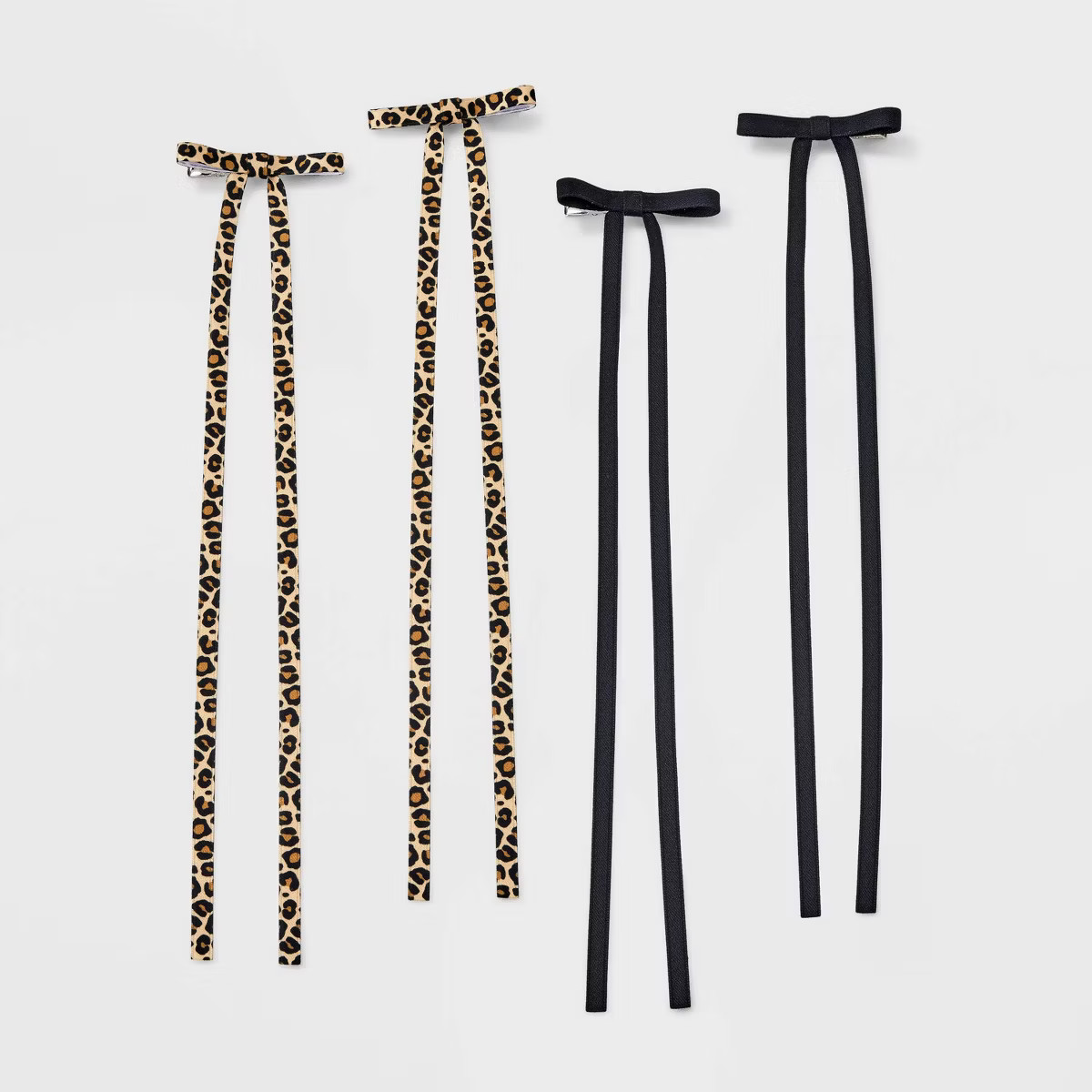Girls' 4pk Long Tail Leopard Printed Satin Bow Claw Clip Set - art class™ Black/Brown | Target