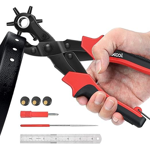 Revolving Punch Plier Kit, XOOL Leather Hole Punch Set for Belts, Watch Bands, Straps, Dog Collar... | Amazon (US)