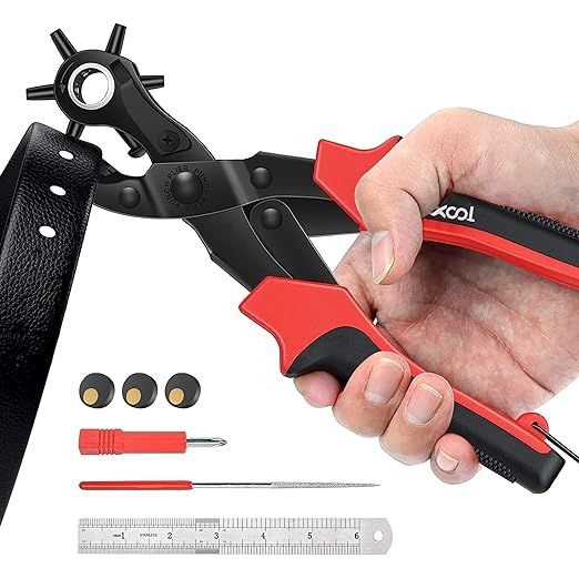 Revolving Punch Plier Kit, XOOL Leather Hole Punch Set for Belts, Watch Bands, Straps, Dog Collar... | Amazon (US)