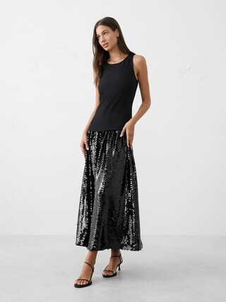 Sequin Drop-Waist Maxi Fit-and-Flare Dress | Banana Republic Factory