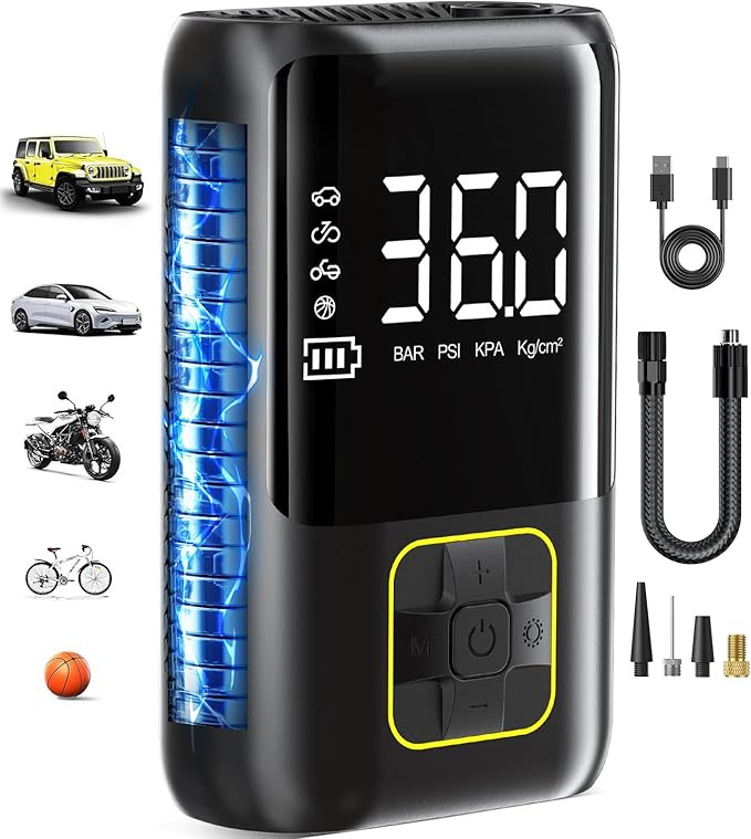 Tire Inflator Portable Air Compressor, 150 PSI Cordless Air Pump for Car Tires with Auto Shut-Off... | Amazon (US)