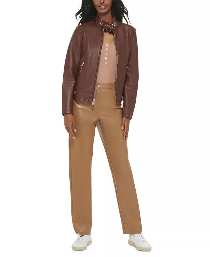 Faux-Leather Moto Racer Jacket | Macys (US)