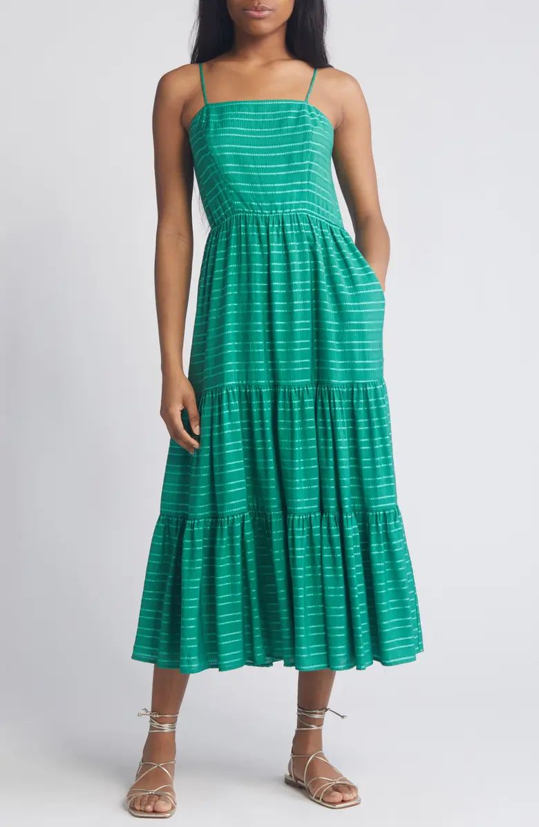 Shine Stripe Sleeveless Tiered Maxi Sundress | Nordstrom