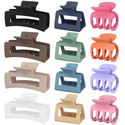 SMKSL 12 Pcs Hair Clips for Women 3 Styles Small Medium Large Claw Clips for Thin Thick Curly Hair, Strong Hold Hair Claw Clips, Stylish Plastic Hair Accessories Ideal Gifts for Women (Multicolor) | Amazon (US)