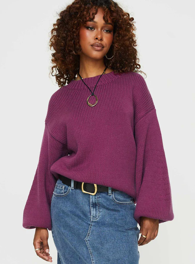 Harmony Knit Sweater Burgundy | Princess Polly US