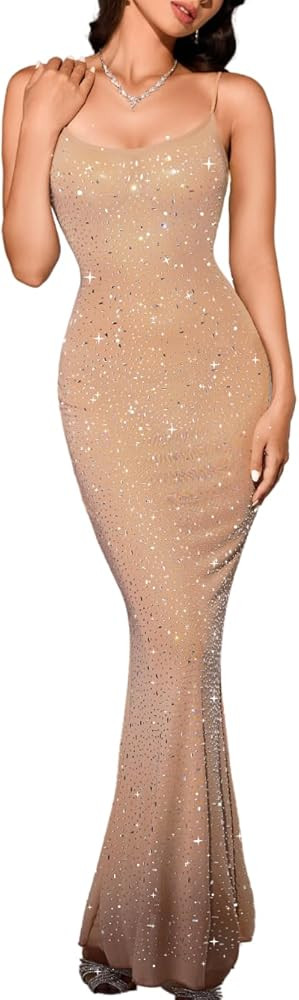 Kaei&Shi Rhinestone Mesh Dress,Glitter Sparkly Embellished Sheer Maxi Dresses,Sexy Birthday Outfi... | Amazon (US)