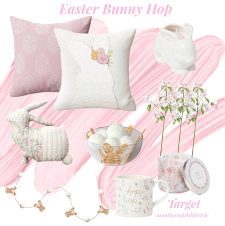 Hopping into Easter Bunnies & Eggs! 

Rose/Ivory Chambray Block Print Egg Pillow, Floral Tufted Bunny Silhouette, Patchwork Quilted Bunny Shape Pillow, Easter Bunny Candle, Apple Blossom Floral Stem, Bunny Vase Fillet, Bunny Garland, Hop Hop Coffee Mug & Peony Cherry Blossom Candle

Target. Decor. Spring.   

#LTKhome #LTKSeasonal #LTKstyletip