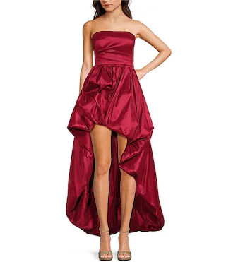 Taffeta Strapless Shirred Bodice Bubble Hem High-Low Dress | Dillard's