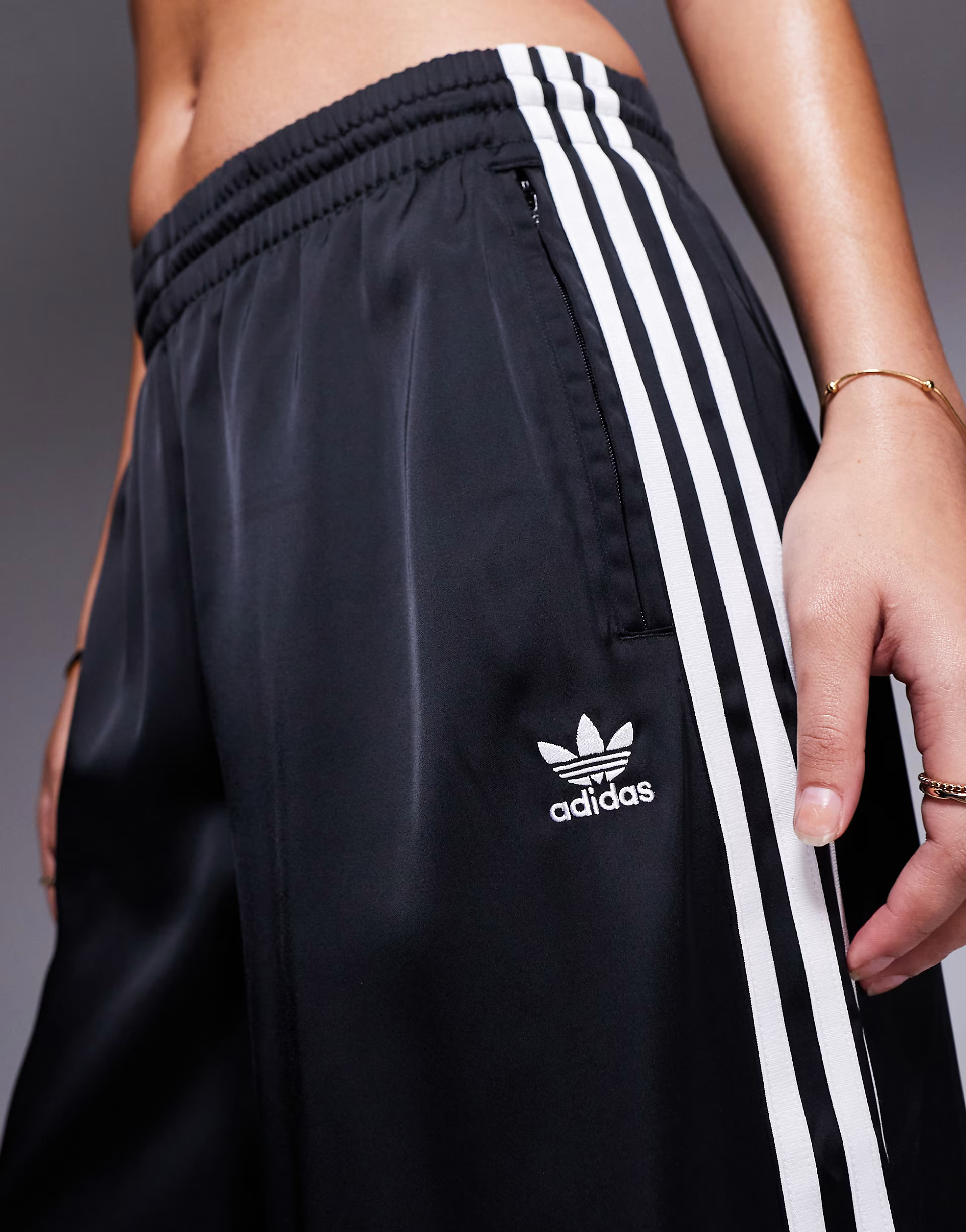 adidas Originals wide leg satin trackies in black | ASOS (Global)