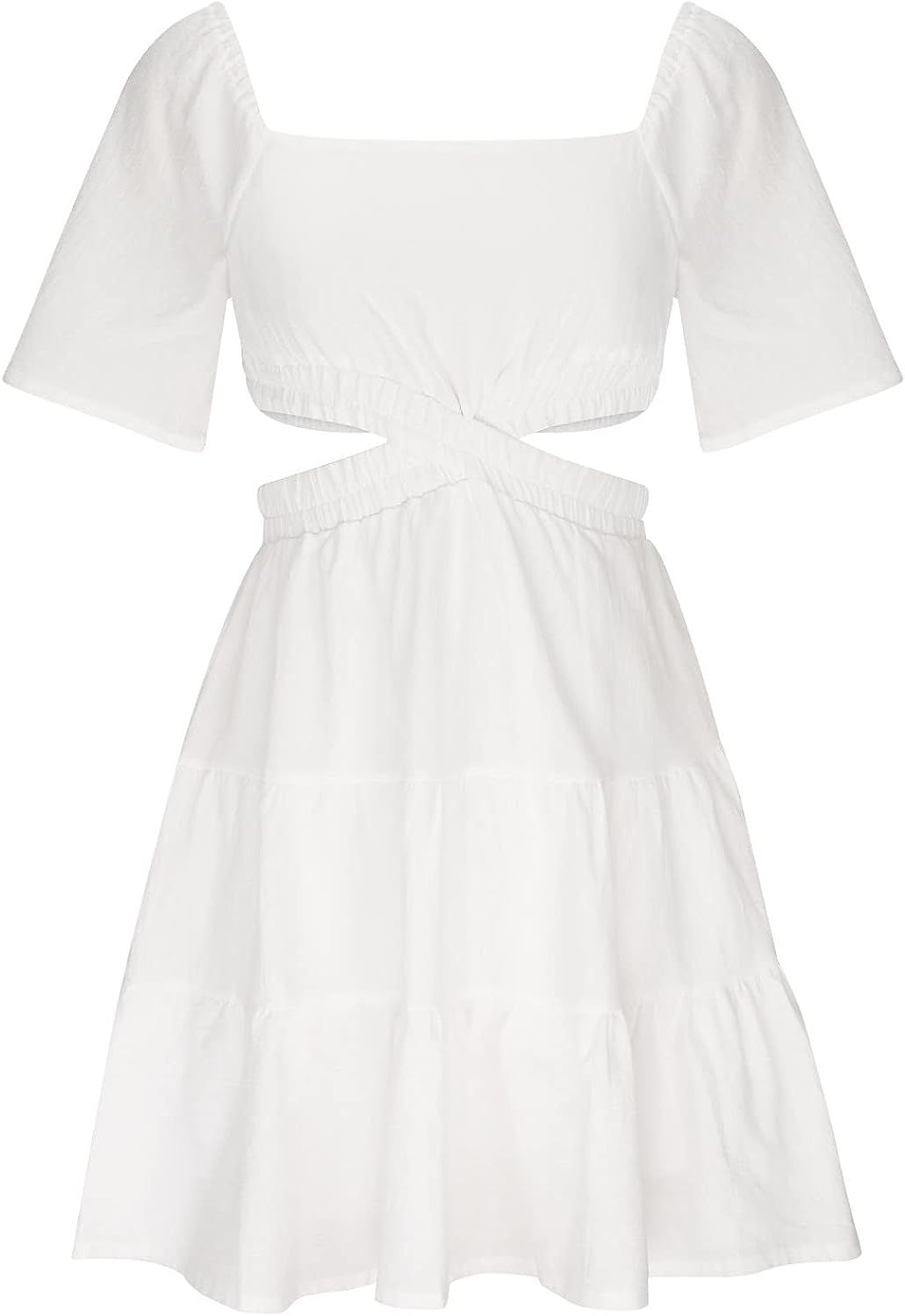 2023 Women's Summer Dress Plain Ruffle Sleeve Mini Dresses Loose Casual Hollow Party Dress Short ... | Amazon (US)