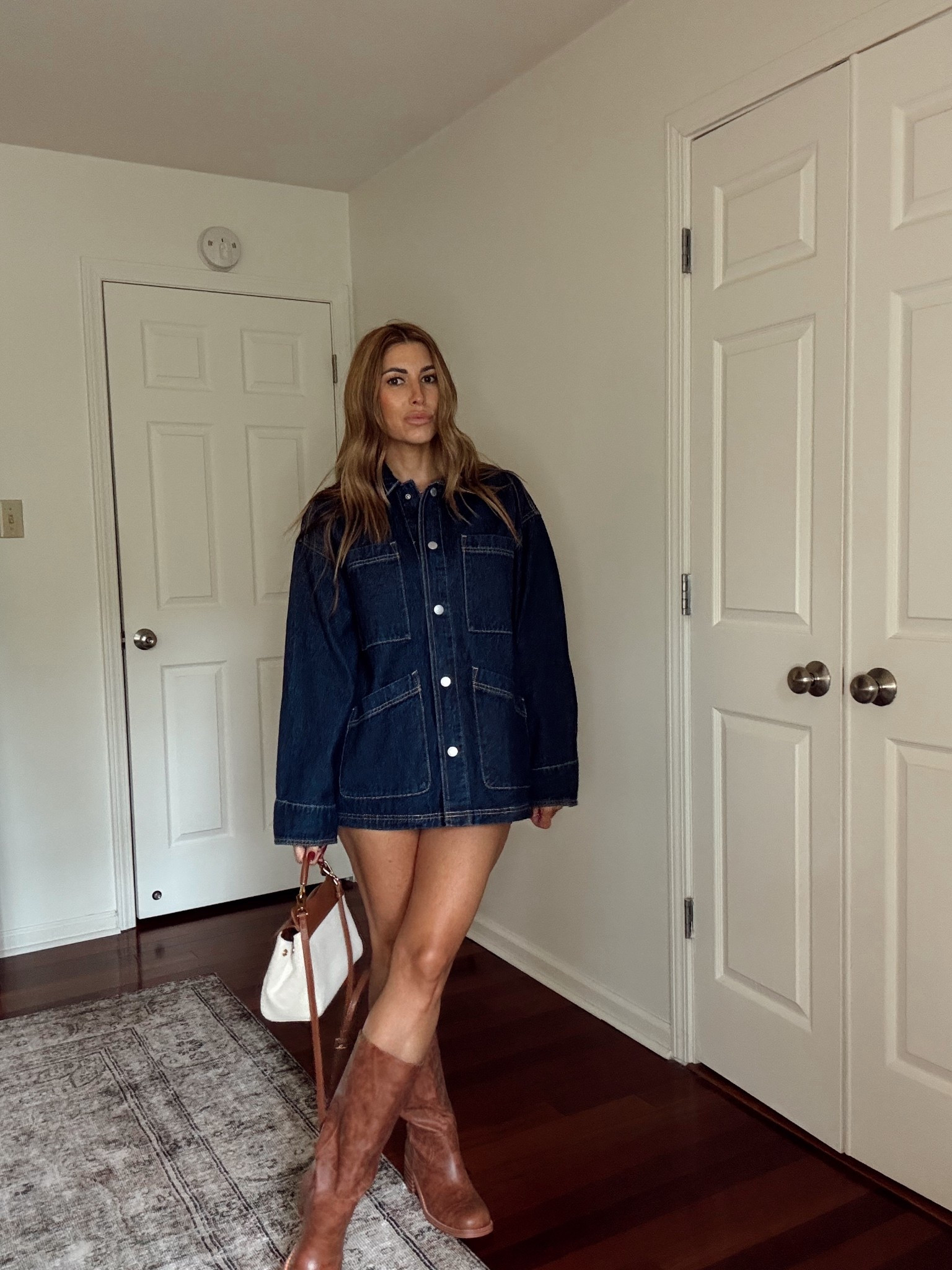 Denim shacket and leather boots for fall  

#LTKFindsUnder50 #LTKItBag #LTKShoeCrush