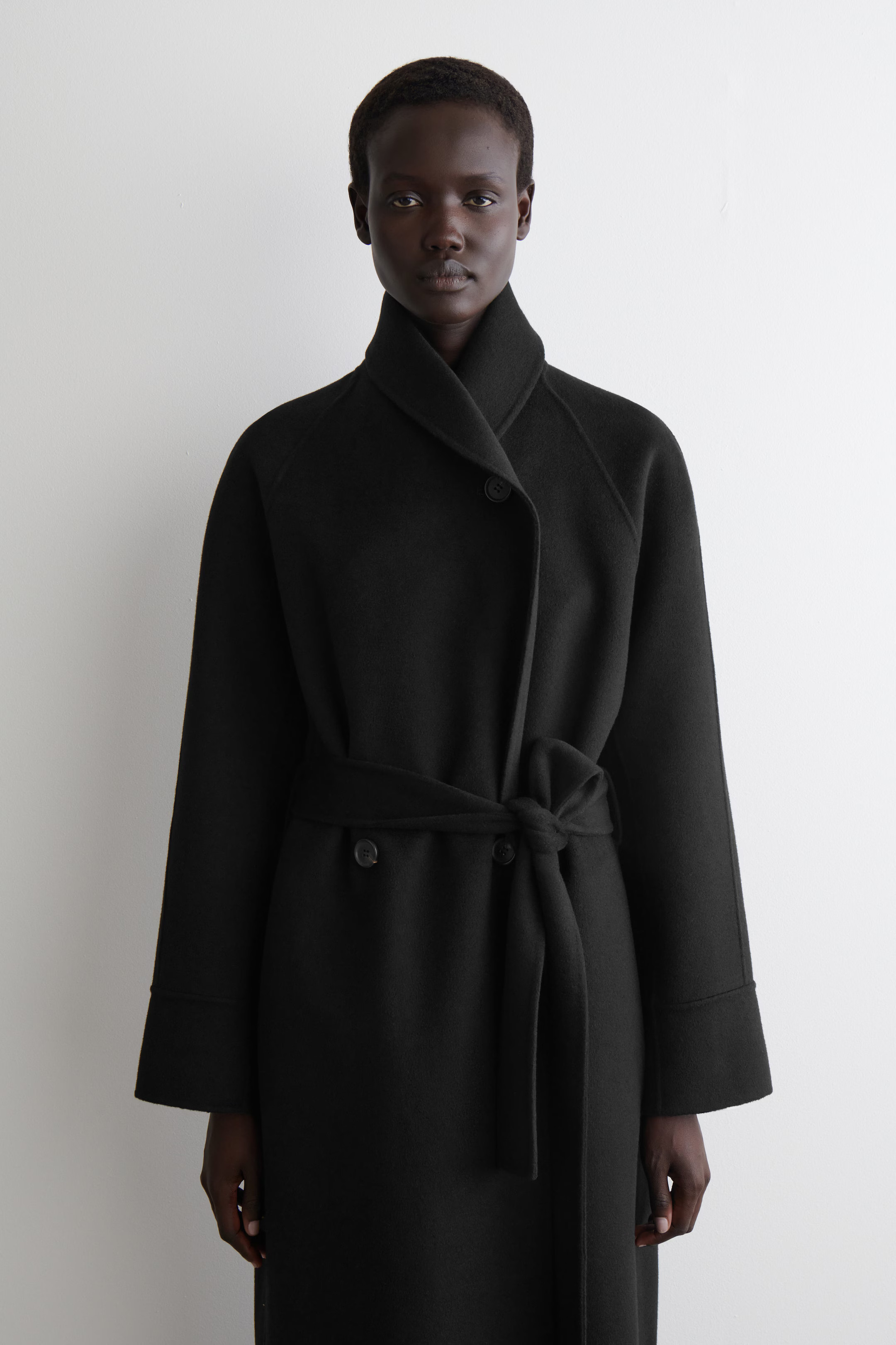 BELTED DOUBLE-FACED WOOL LONG COAT - BLACK | COS GB | COS UK