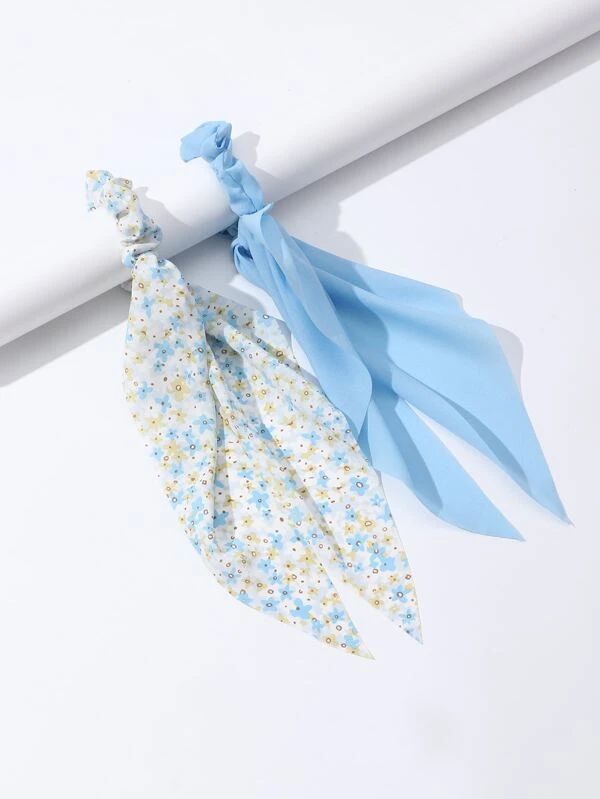 2pcs Floral Print Scarf Hair Tie | SHEIN