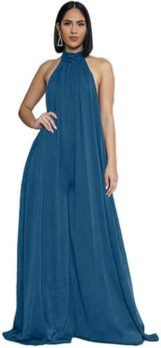 CHARTOU Women's Elegant Loose Fit Chiffon Halter Neck Backless Wide Leg Jumpsuit | Amazon (US)