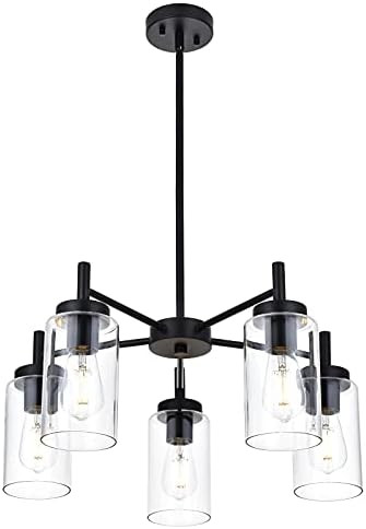 VINLUZ 5 Light Contemporary Chandeliers Black Modern Lighting Fixtures Hanging,Industrial Vintage Pe | Amazon (US)