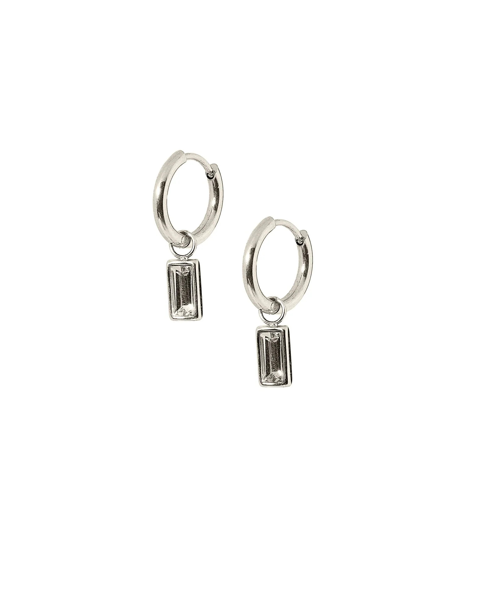 Huggie Charm Earrings - Edith Clear Silver | LINNY CO LLC