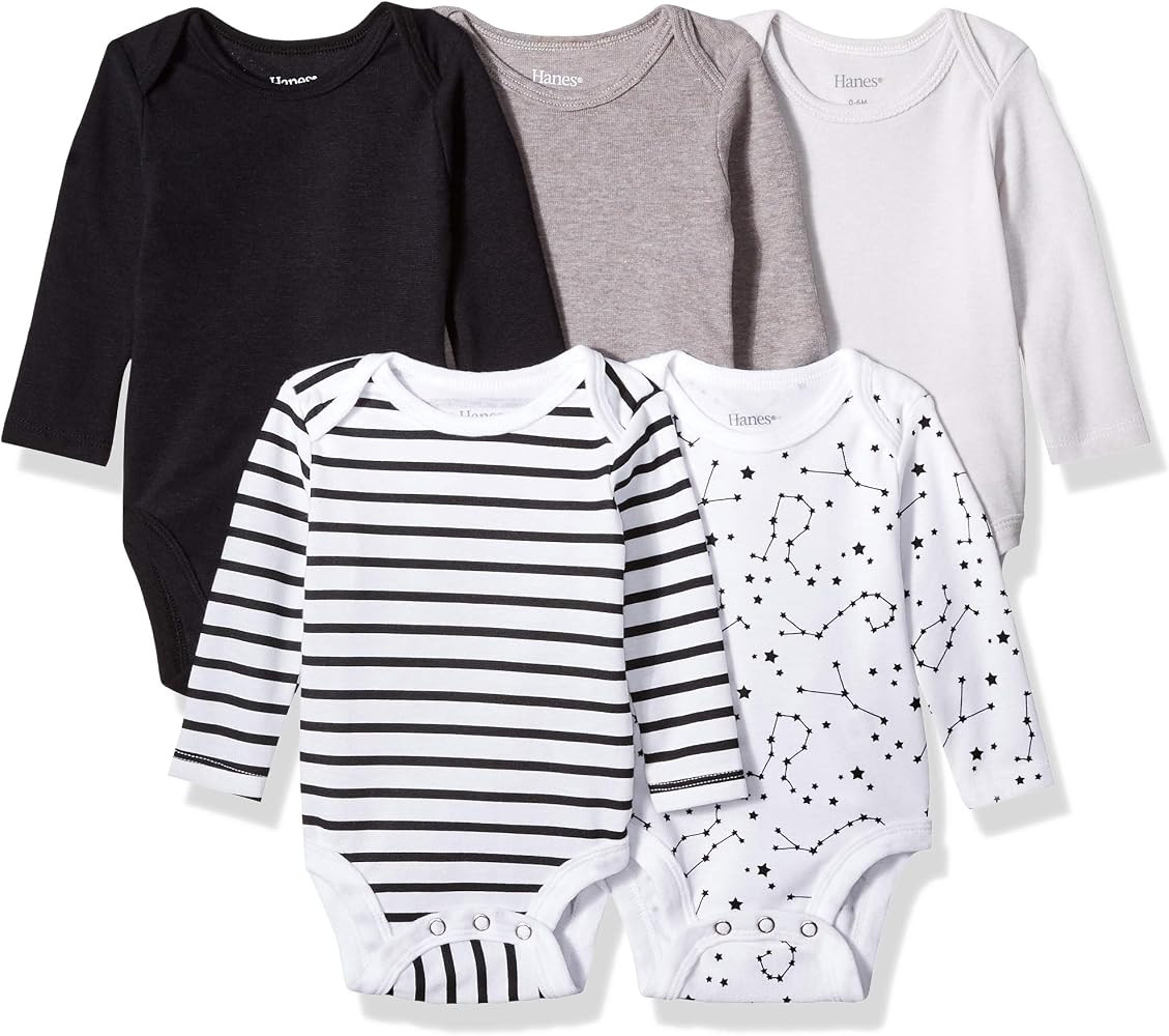 Hanes Ultimate Baby Flexy 5 Pack Long Sleeve Bodysuits | Amazon (US)
