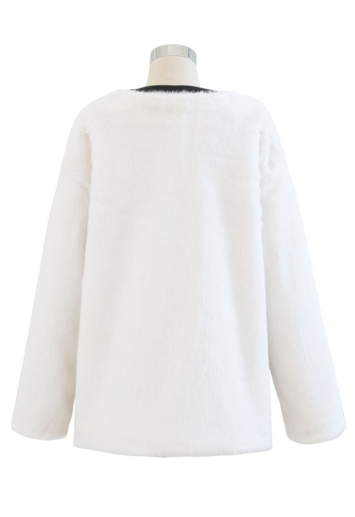 Leather Edge Faux Fur Coat in White | Chicwish