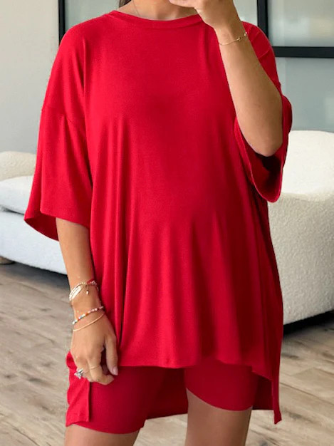 Novi Ribbed Tee + Shorts Set | Cherry | +Plus Available | | Talulah