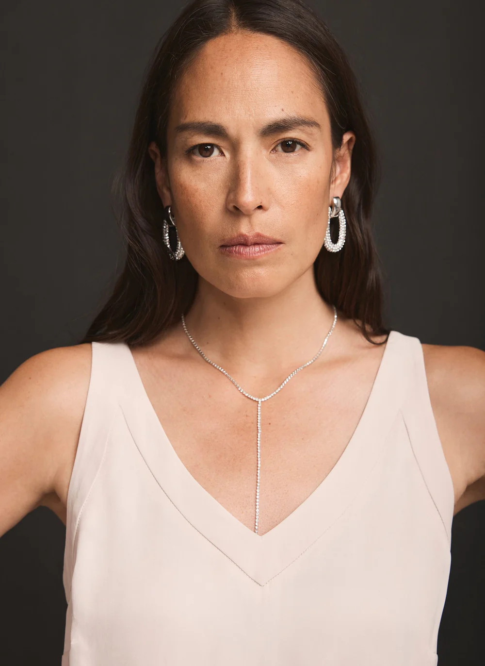 Silver Tone Crystal Lariat Drop Necklace | Mint Velvet
