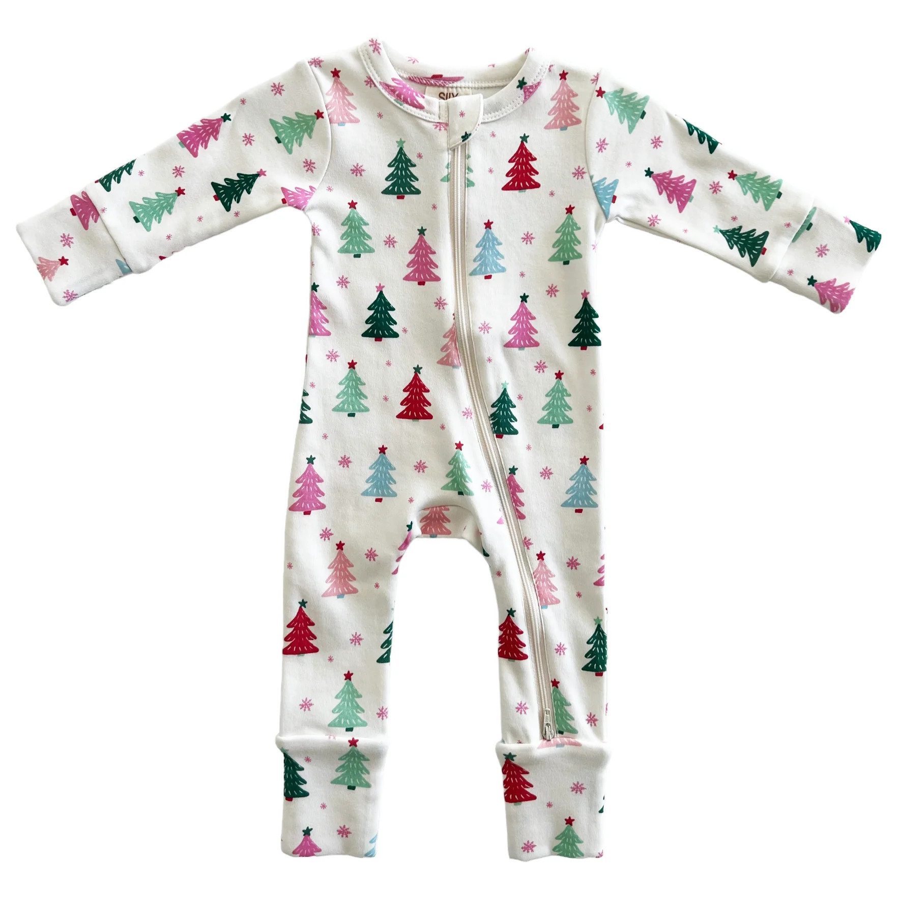Christmas Trees Pink / Organic 2-Way Zip Romper | SpearmintLOVE