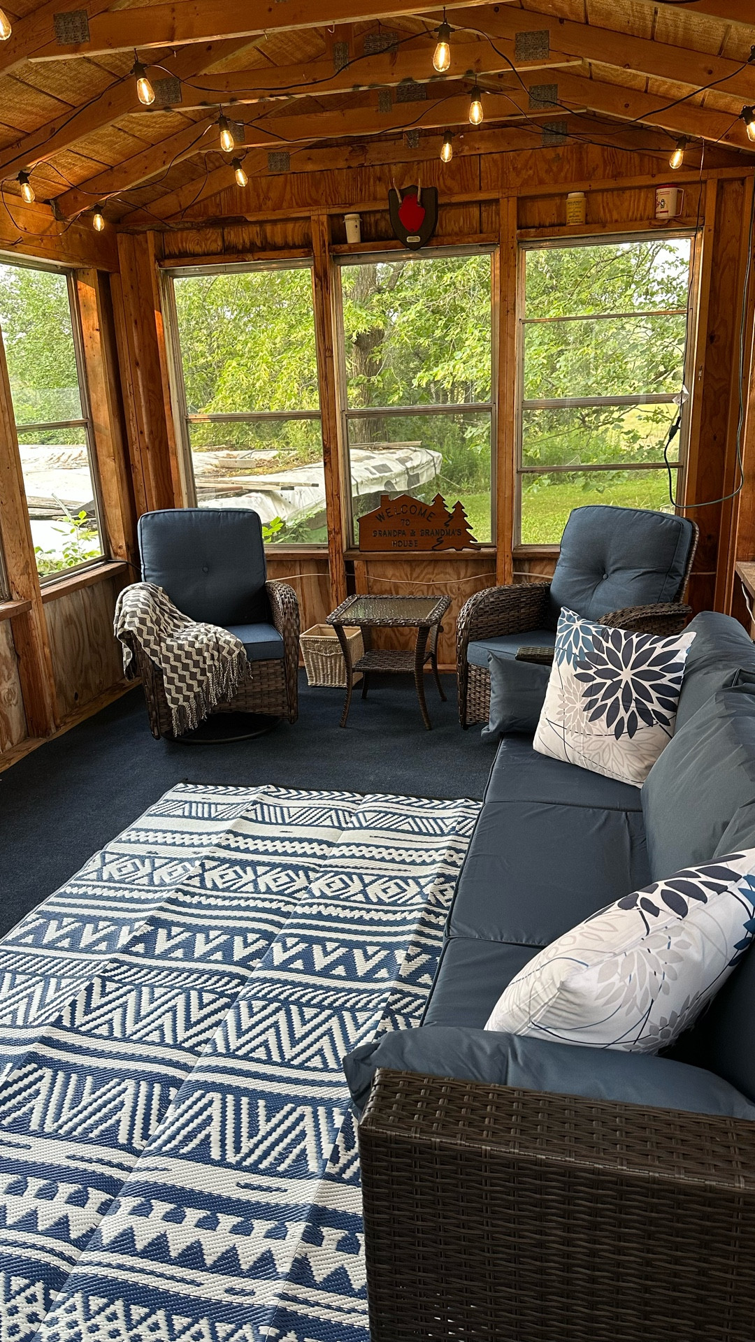 We’ve taken over my fiancé’s grandparents cabin and we’re slowly but surely making it a more relaxing place to be. Screened in porch, outdoor furniture, outdoor living space, outdoor rug, outdoor light, outdoor patio. 

#LTKSeasonal #LTKHome