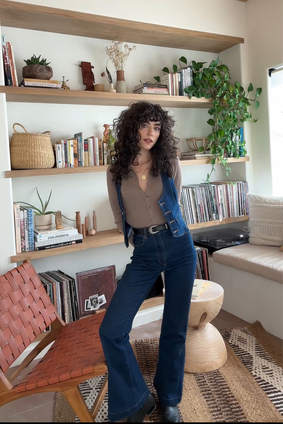Denim on denim - 70s flare jeans and my favorite black cowgirl boots from tecovas with matching western leather belt. 

Fall outfits, fall boots, denim vest

#LTKSeasonal