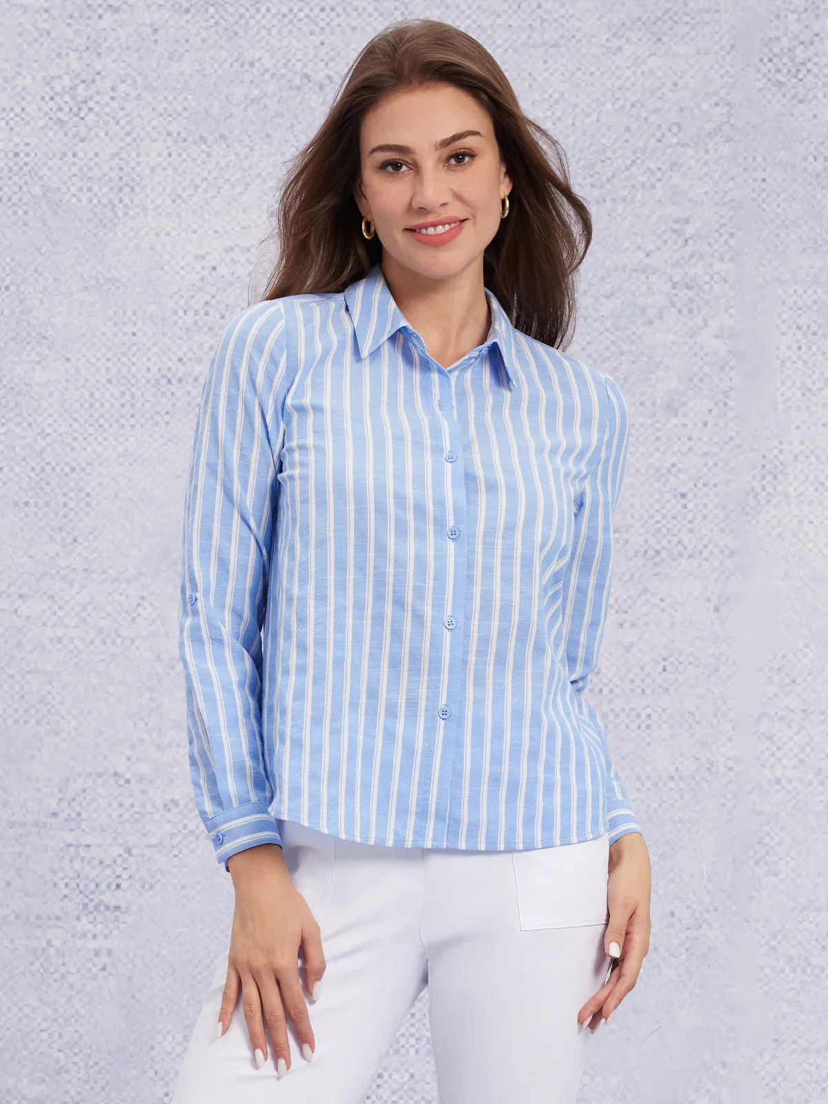 89th & Madison Striped textured Button Front shirt | 89th + Madison