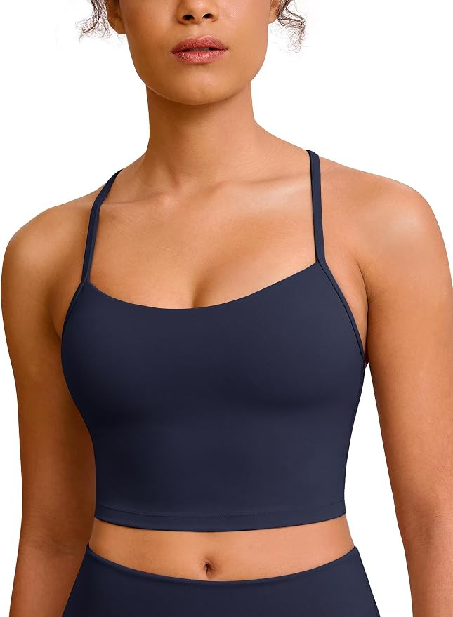 BAYDI Clouduxi Y Back Crop Tank Tops for Women - Thin Strap Padded Workout Yoga Longline Sports B... | Amazon (US)