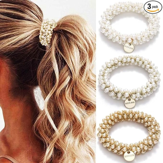 Fashey Pearl Hair Tie Fancy Ponytail Holders Beaded Scrunchies Hair Accessories for Women | Amazon (US)