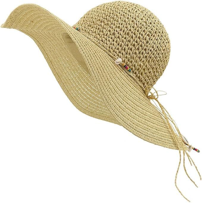 LETHMIK Womens Summer Straw Hat Manual Shell String Ladies Beach Sun Hat Floppy Wide Brim Hat | Amazon (US)