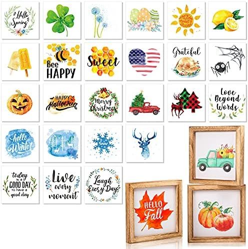 Queekay Farmhouse Home Decor Signs 3 Frames with 28 Interchangeable Sayings Farmhouse Tiered Tray... | Amazon (US)