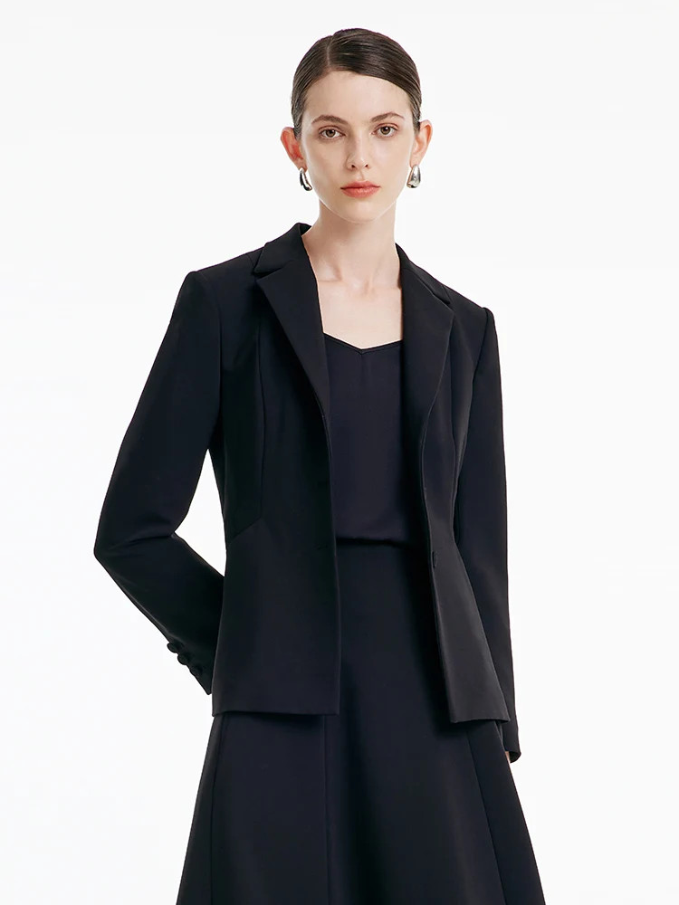 Black Worsted Woolen Blazer | GOELIA