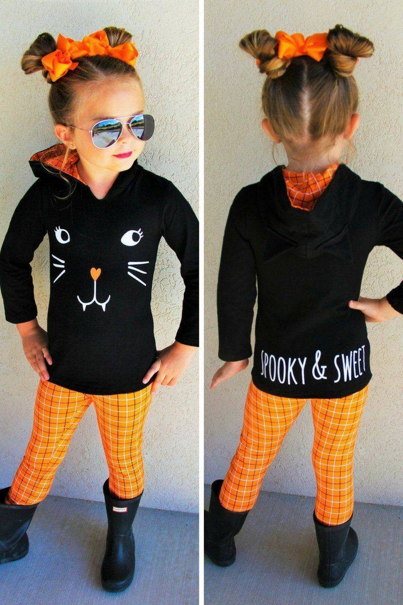 Black Cat Orange Plaid Hoodie Set | Sparkle In Pink