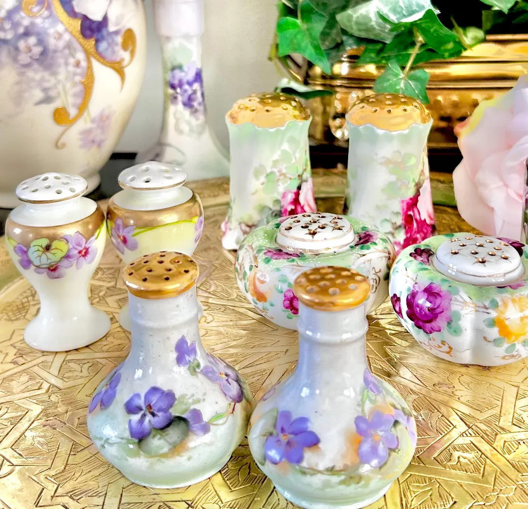 Antique Porcelain Hand-Painted Floral Salt Pepper Shakers - Choose from various pairs | Etsy (US)