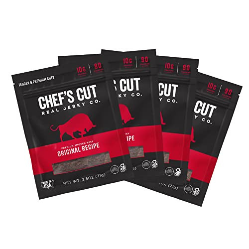 Chef's Cut Beef Jerky Meat, Original (2.5 Ounce Bags, Pack of 4) - High Protein, 10g Protein, 90 Calories, Gluten-Free, Premium Lean Smoked Beef, Keto Friendly Snack, Low Carb Snack | Amazon (US)