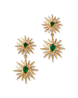 Bloomingdale's Fine Collection Emerald & Diamond Starburst Drop Earrings in 14K Yellow Gold  | Bl... | Bloomingdale's (US)