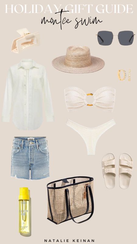 Vacation style. Swimsuit. Button down. Sandals. Hat. Bag. Vacation essentials. Beach trip. Resort style. 

#LTKswim #LTKtravel #LTKstyletip