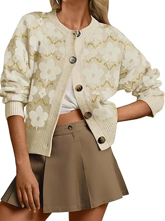 Saodimallsu Womens Floral Cardigan Sweaters Long Sleeve Open Front Button Down Knit Sweater Coat ... | Amazon (US)