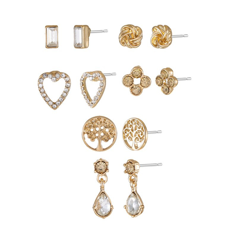 Time and Tru Goldtone Earring Set, Family Tree Motif, 6 Pairs | Walmart (US)