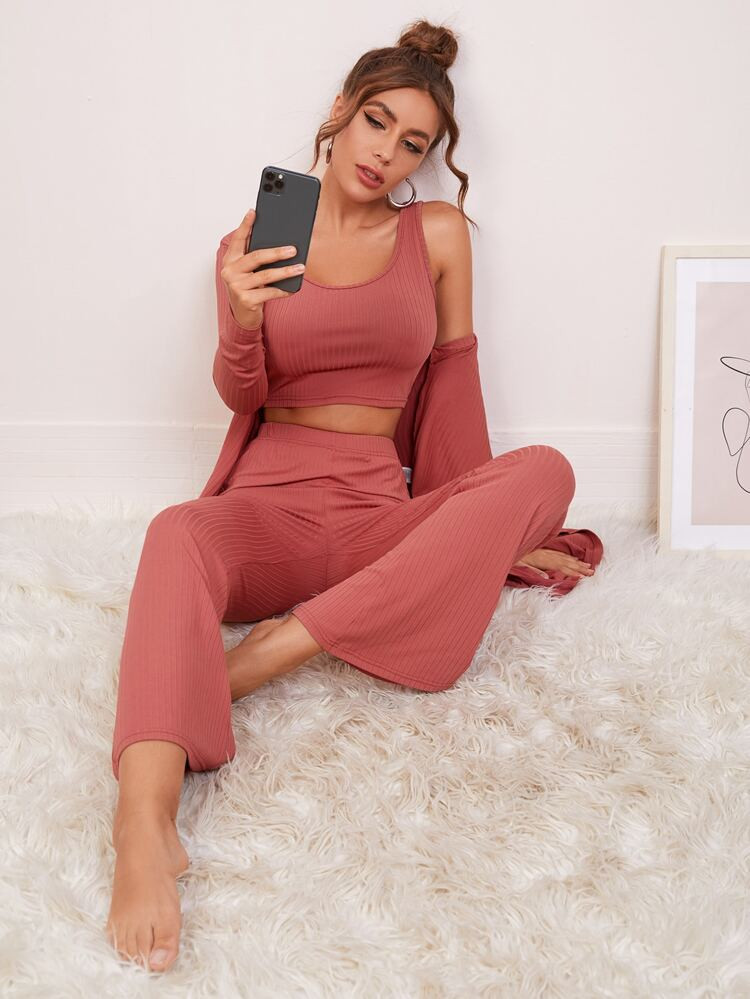 3 Pack Solid Robe Lounge Set | SHEIN