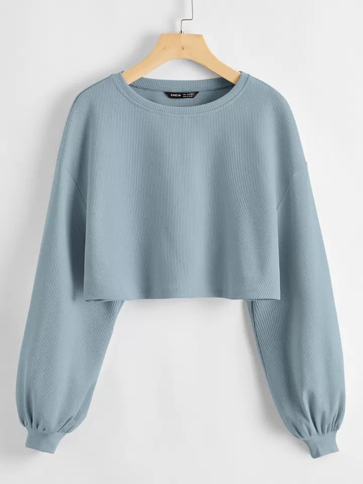 SHEIN EZwear Ribbed Drop Shoulder Cropped Tee | SHEIN