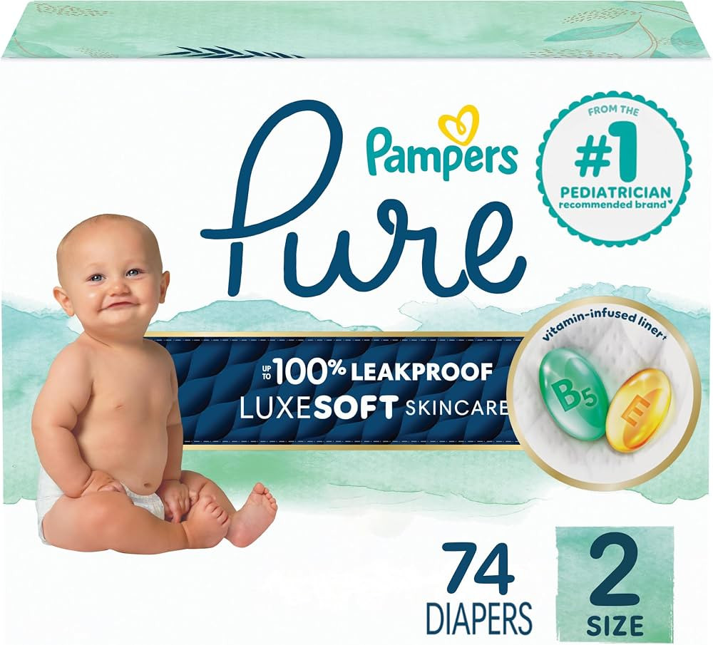 Pampers Pure Baby Diapers, Size 2 (12-18 lbs), 74 | Amazon (US)