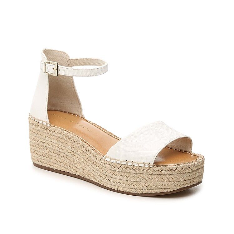 Kelly & Katie Fedrick Espadrille Wedge Sandal - Women's - White Faux Leather - Size 9 - Ankle Strap  | DSW