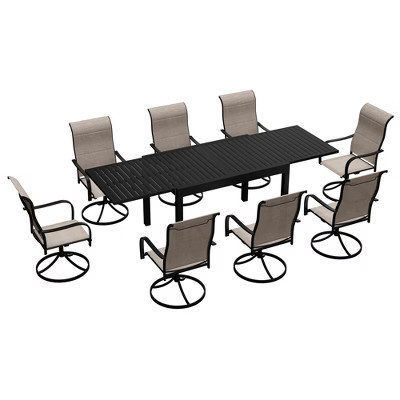 Mondawe 9-Piece Outdoor Dining Set,With 1 Piece Extendable Rectangle Table and 8 Piece 360 Degree Swivel Chair Patio Set | Target