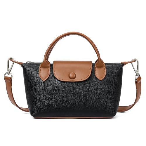 BOSTANTEN Small Crossbody Bags for Women Top Handle Purse Vegan Leather Shoulder Handbags for Daily, Travel Black with Brown | Amazon (US)